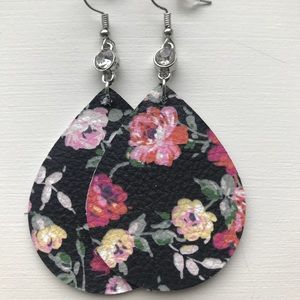 Black background, floral patterned BLING earrings
